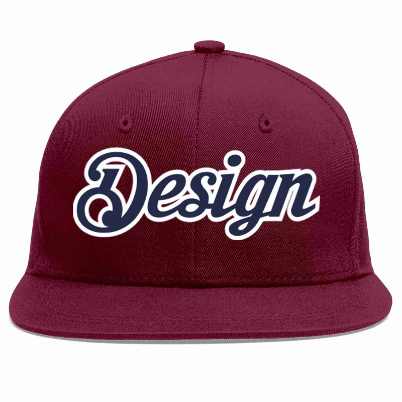 Baseball Cap For Major League Custom Orders-Custom Crimson Navy-White Flat Eaves Sport Baseball Cap Design for Men/Women/Youth