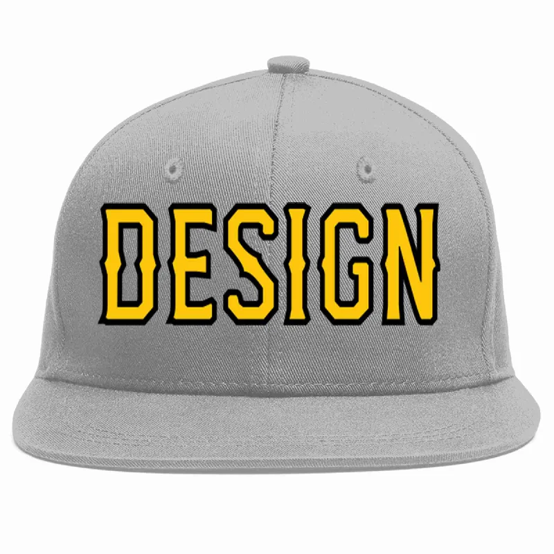 Baseball Cap For Custom League Apparel-Custom Gray Gold-Black Flat Eaves Sport Baseball Cap Design for Men/Women/Youth