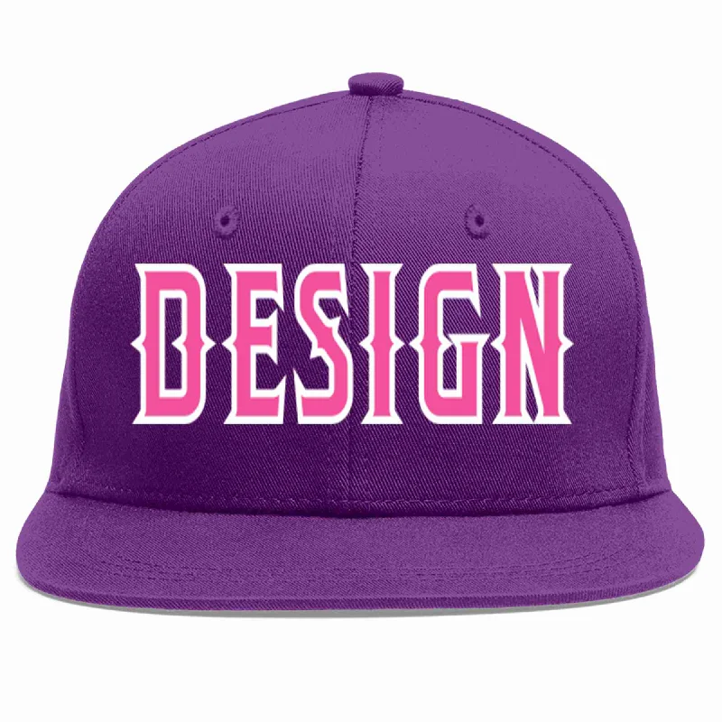 Baseball Cap For Family And Friends Gifts-Custom Purple Pink-White Flat Eaves Sport Baseball Cap Design for Men/Women/Youth