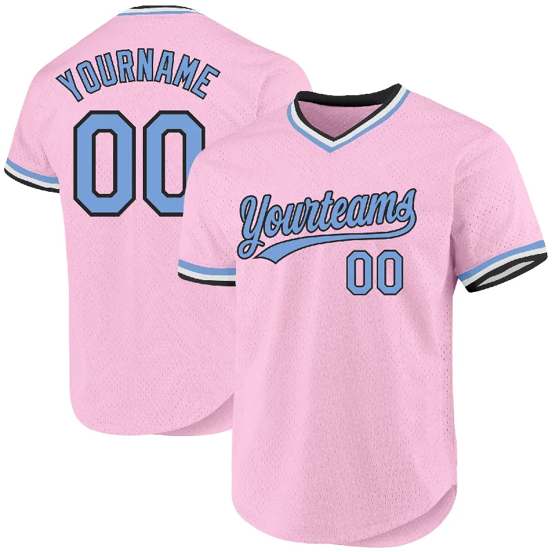 Baseball Jersey For Softball Teams-Custom Light Pink Light Blue-Black Authentic Throwback Baseball Jersey