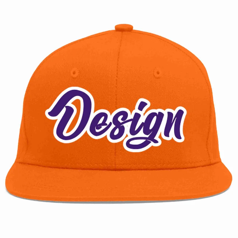 Baseball Cap For Outdoor Activities And Sports-Custom Orange purple-White Flat Eaves Sport Baseball Cap Design for Men/Women/Youth