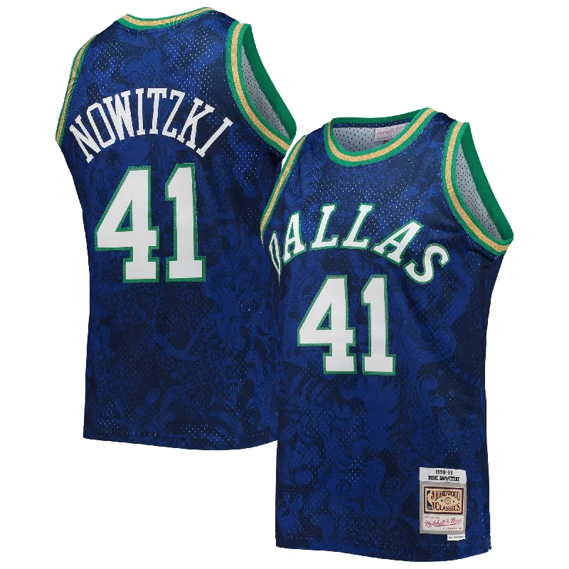 Basketball Jersey For Tournament Fan Gear-Dirk Nowitzki Dallas Mavericks Hardwood Classics 1998/99 Lunar New Year Swingman Basketball Jersey - Blue