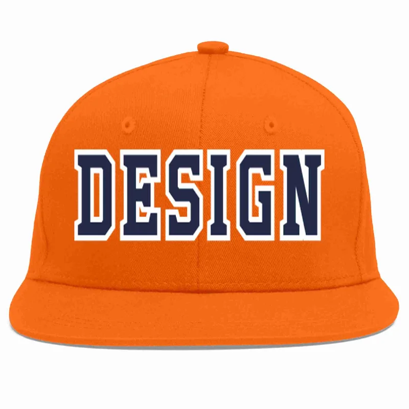 Baseball Cap For Official Sports Merchandise-Custom Orange Navy-White Flat Eaves Sport Baseball Cap Design for Men/Women/Youth