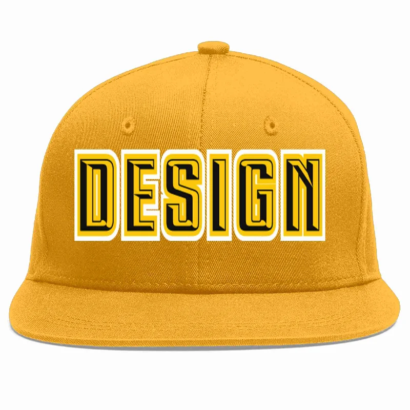 Baseball Cap For Group Custom Orders-Custom Gold Black-Gold Flat Eaves Sport Baseball Cap Design for Men/Women/Youth