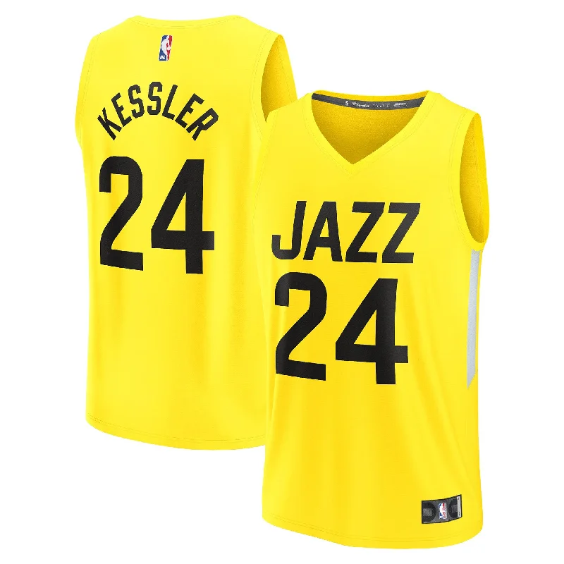 Basketball Jersey For Player Recognition-Walker Kessler Utah Jazz Branded Fast Break Player Basketball Jersey - Icon Edition - Yellow