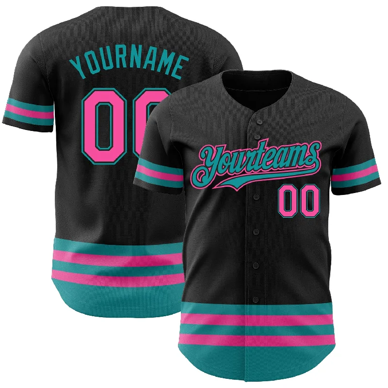 Baseball Jersey For Custom School Spirit Gear-Custom Black Pink-Teal Line Authentic Baseball Jersey