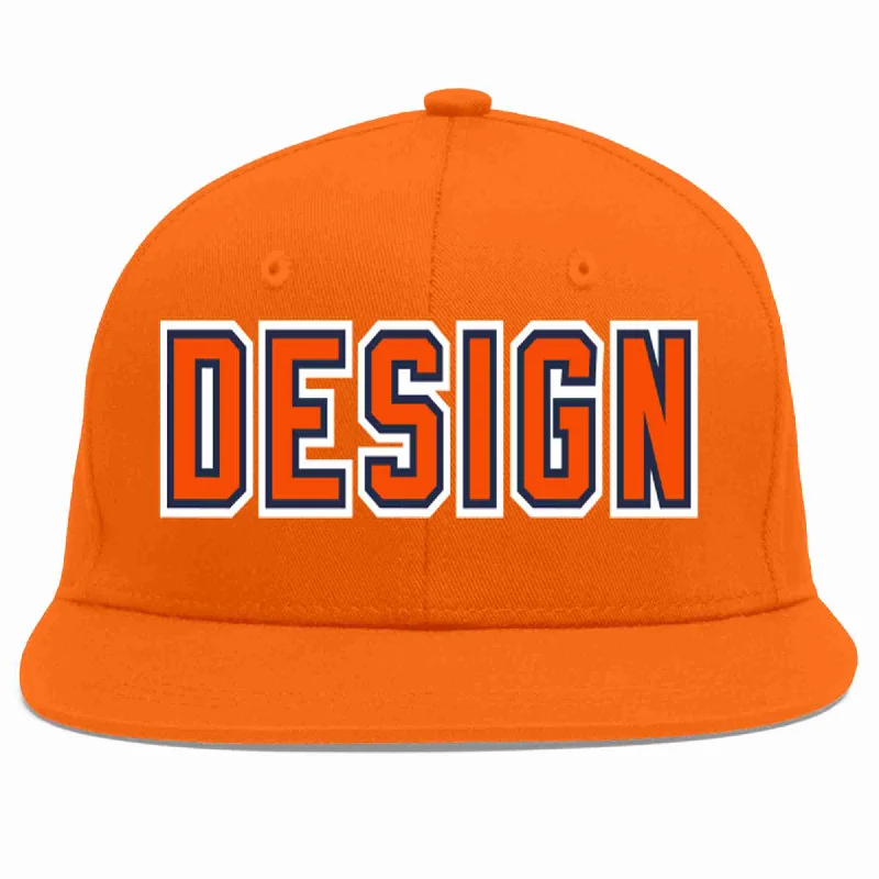 Baseball Cap For Group Fundraising-Custom Orange Orange-Navy Flat Eaves Sport Baseball Cap Design for Men/Women/Youth