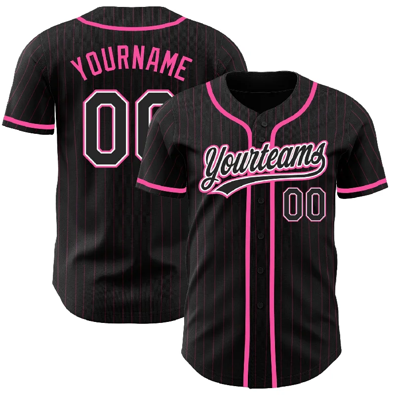 Baseball Jersey For Limited-Time Offers-Custom Black Pink Pinstripe Black-White Authentic Baseball Jersey