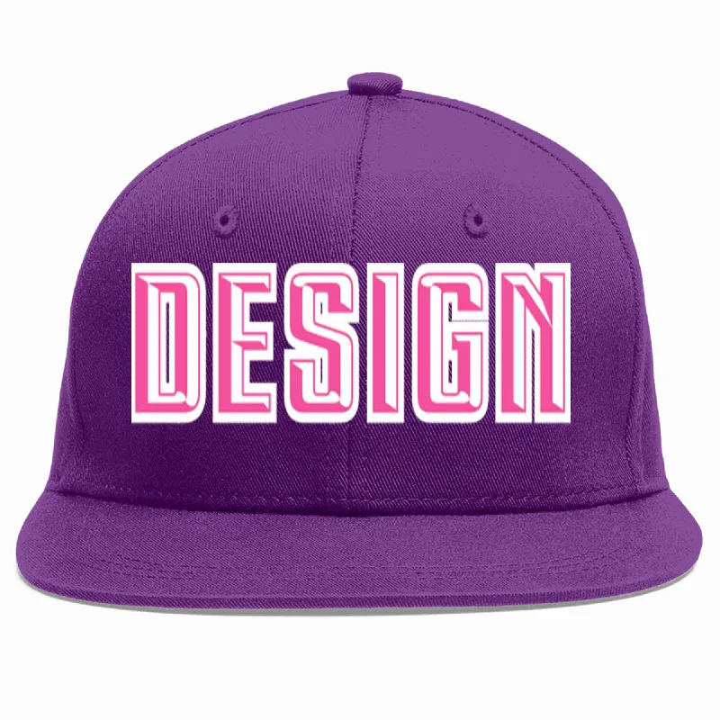 Baseball Cap For Team Custom Orders-Custom Purple Pink-White Flat Eaves Sport Baseball Cap Design for Men/Women/Youth