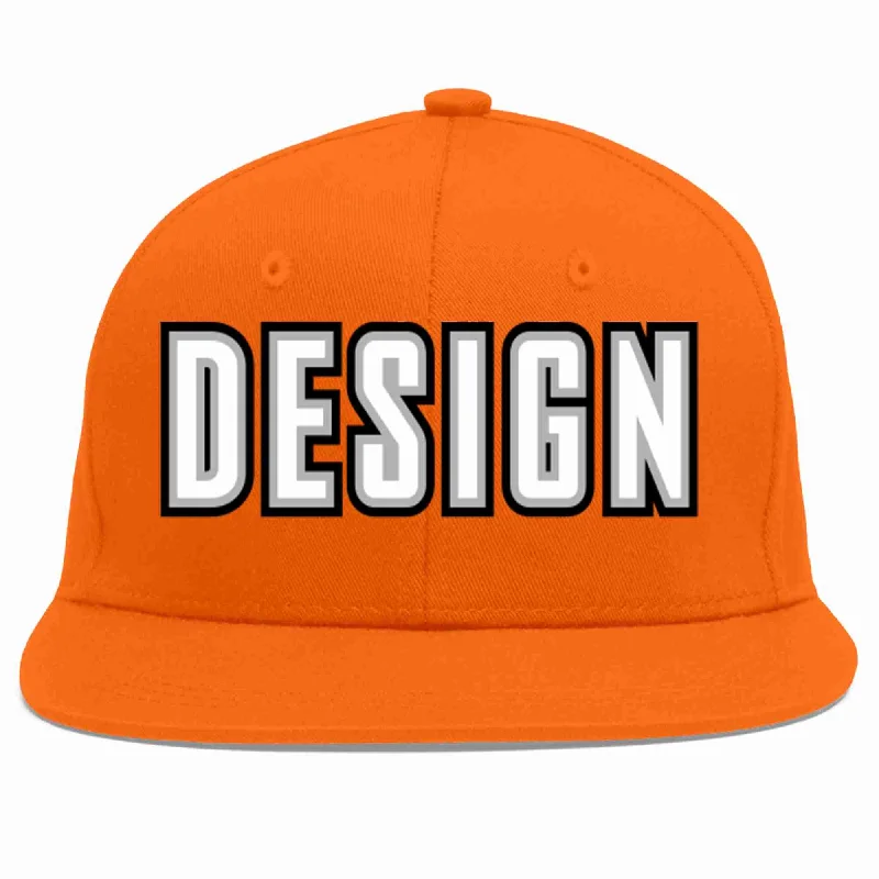 Baseball Cap For Outdoor Adventure Gear-Custom Orange White-Gray Flat Eaves Sport Baseball Cap Design for Men/Women/Youth