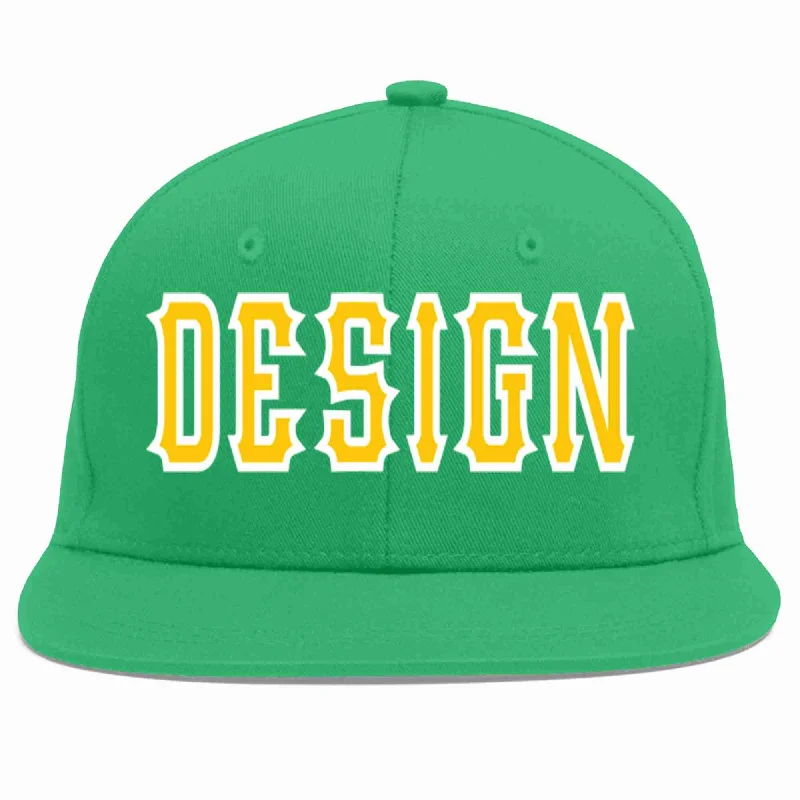 Baseball Cap With Premium Fabric-Custom Teal Gold-White Flat Eaves Sport Baseball Cap