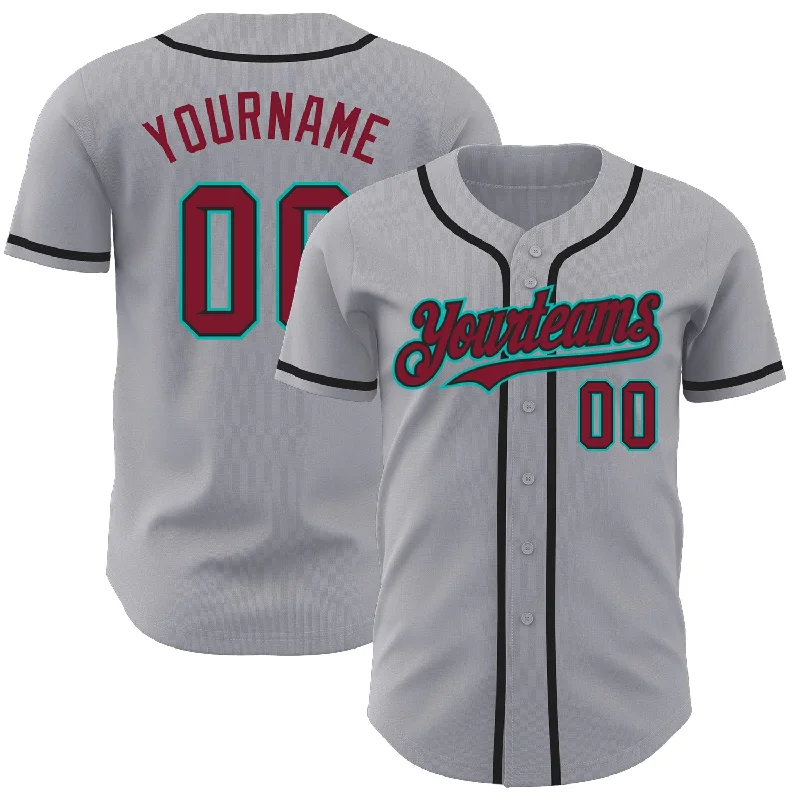 Baseball Jersey For Sports Apparel-Custom Gray Crimson Black-Aqua Authentic Baseball Jersey