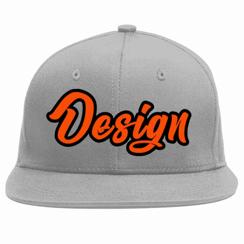 Baseball Cap For Team Gear-Custom Gray Orange-Black Flat Eaves Sport Baseball Cap Design for Men/Women/Youth