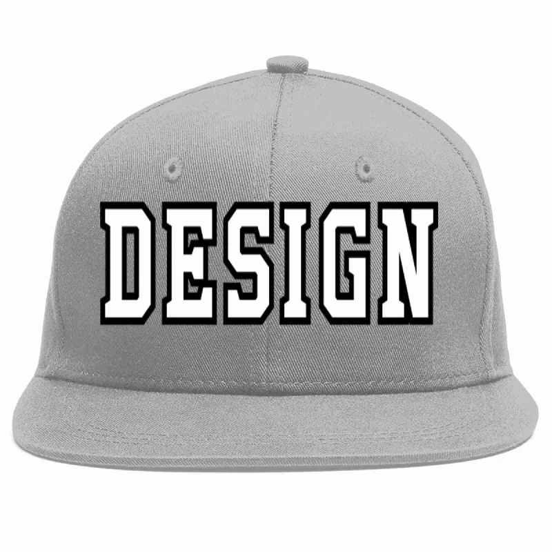 Baseball Cap For Outdoor Adventure Gear-Custom Gray White-Black Flat Eaves Sport Baseball Cap Design for Men/Women/Youth