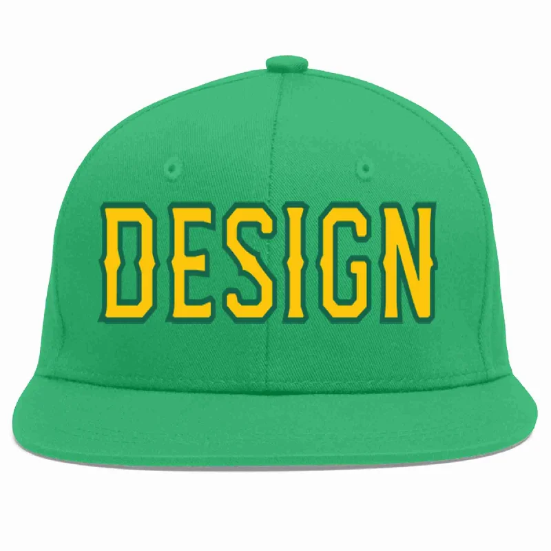 Baseball Cap For Special Edition Fan Gear-Custom Teal Gold-Kelly Green Flat Eaves Sport Baseball Cap