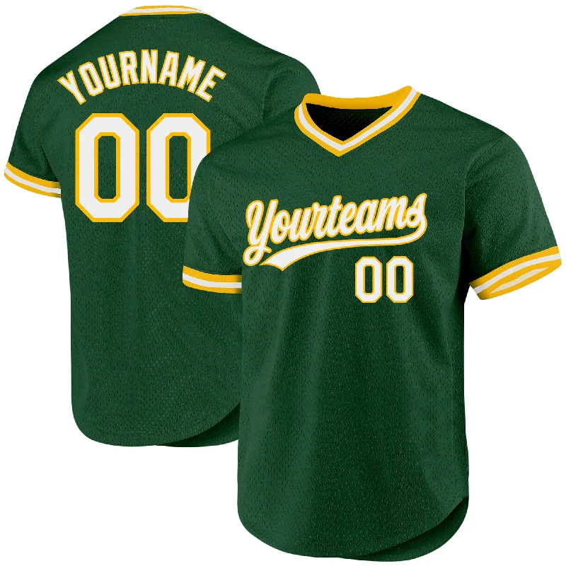 Baseball Jersey For Alumni Merchandise-Custom Green White-Gold Authentic Throwback Baseball Jersey