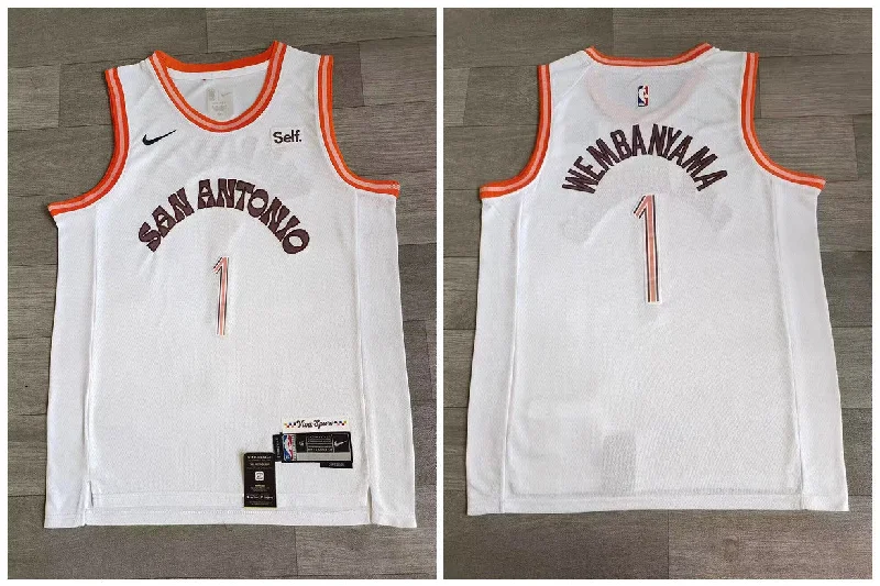 Basketball Jersey For Custom Fan Clothing-Spurs 1 Victor Wembanyama White 2023-24 City Edition Swingman Basketball Jersey