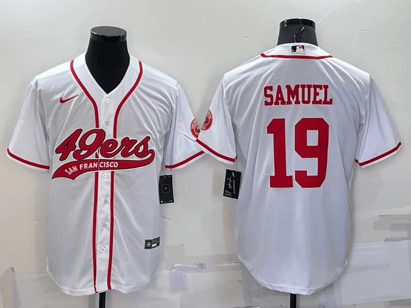 Baseball Jersey For Softball Game Day Merchandise-Men's San Francisco 49ers #19 Deebo Samuel White Stitched Cool Base Baseball Jersey