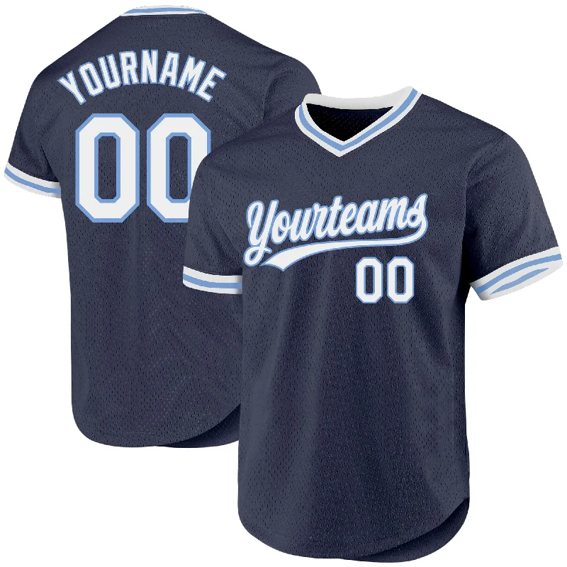 Baseball Jersey For Fan Apparel Customization-Custom Navy White-Light Blue Authentic Throwback Baseball Jersey