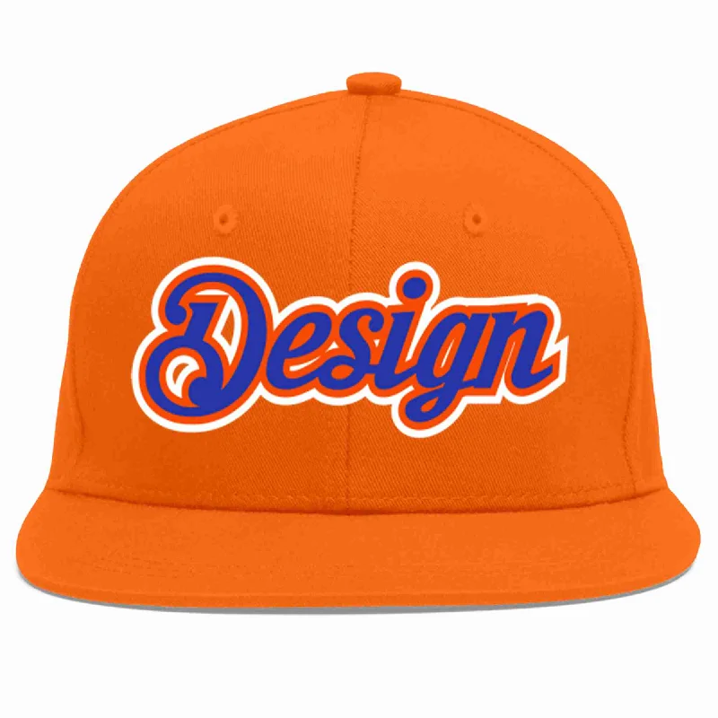 Baseball Cap For High School Fans-Custom Orange Royal-Orange Flat Eaves Sport Baseball Cap Design for Men/Women/Youth