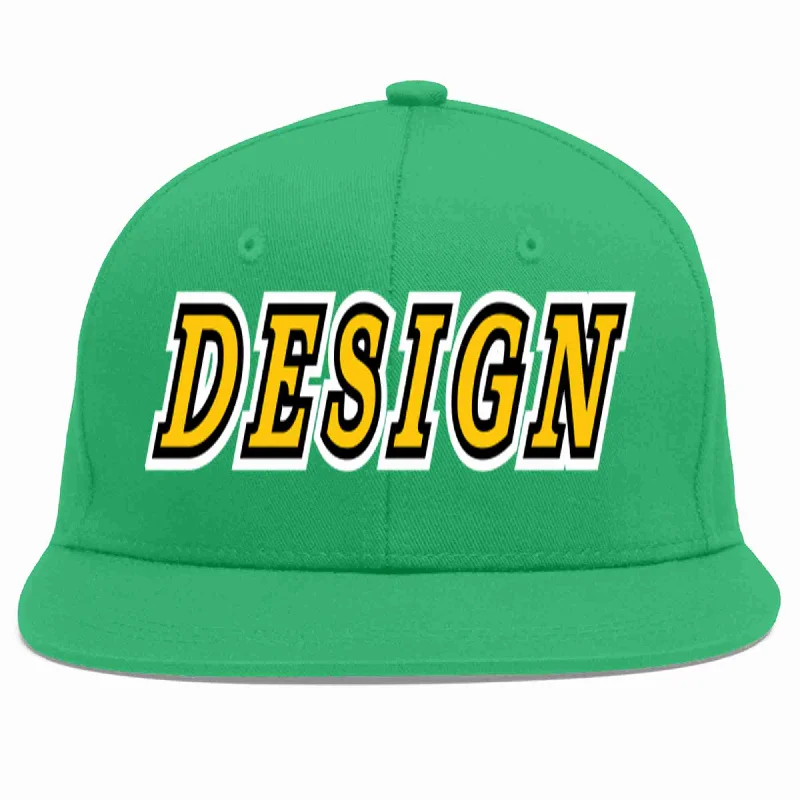 Baseball Cap For Custom Player Orders-Custom Teal Gold-Black Flat Eaves Sport Baseball Cap