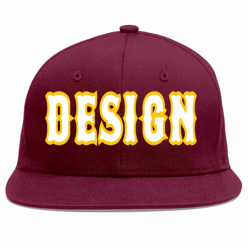 Baseball Cap For College Fan Orders-Custom Crimson White-Gold Flat Eaves Sport Baseball Cap Design for Men/Women/Youth