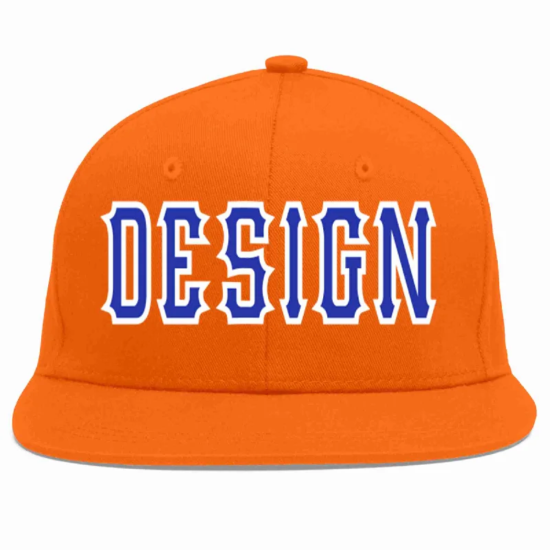 Baseball Cap For Special Event Orders-Custom Orange Royal-White Flat Eaves Sport Baseball Cap Design for Men/Women/Youth