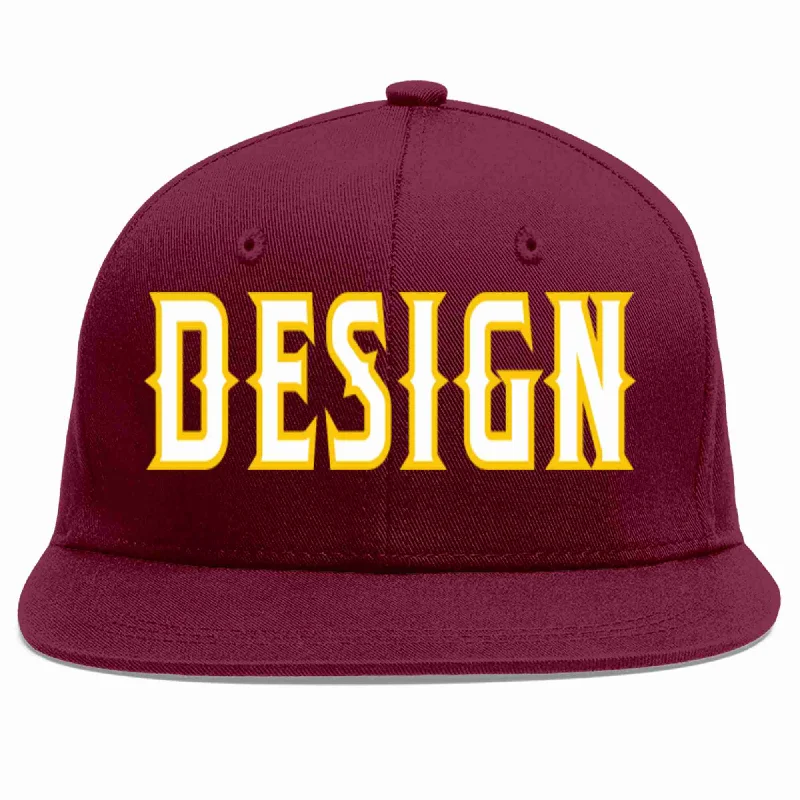 Baseball Cap With Custom Colors And Designs-Custom Crimson White-Gold Flat Eaves Sport Baseball Cap Design for Men/Women/Youth