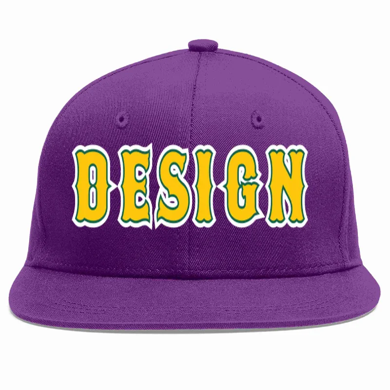 Baseball Cap For Custom Team Orders-Custom Purple Gold-Kelly Green Flat Eaves Sport Baseball Cap Design for Men/Women/Youth