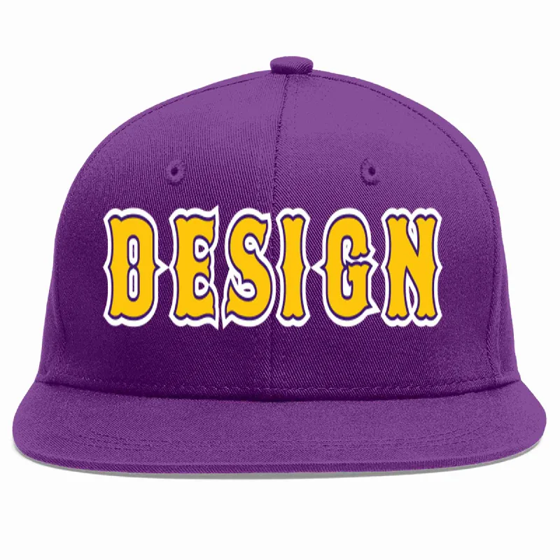 Baseball Cap For Custom Fan Merchandise-Custom Purple Gold-purple Flat Eaves Sport Baseball Cap Design for Men/Women/Youth