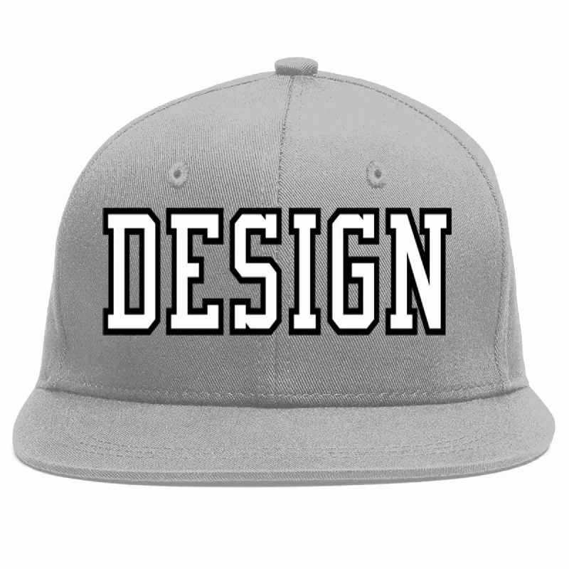 Baseball Cap With Premium Fabric-Custom Gray White-Black Flat Eaves Sport Baseball Cap Design for Men/Women/Youth