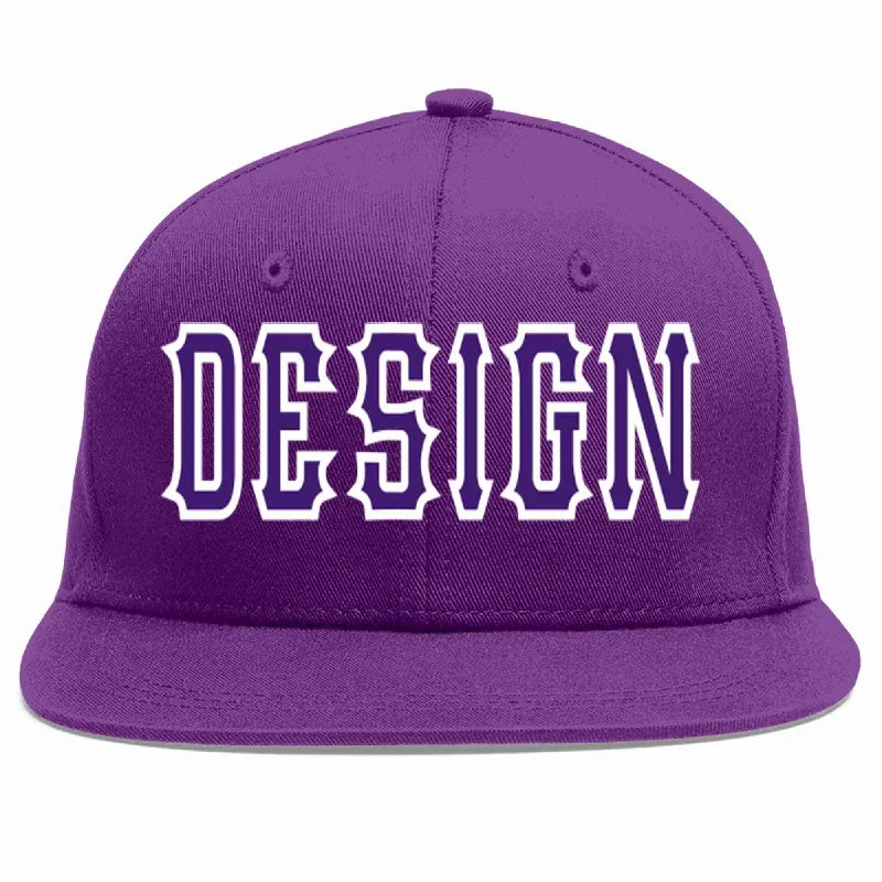 Baseball Cap For Group Custom Orders-Custom Purple purple-White Flat Eaves Sport Baseball Cap Design for Men/Women/Youth