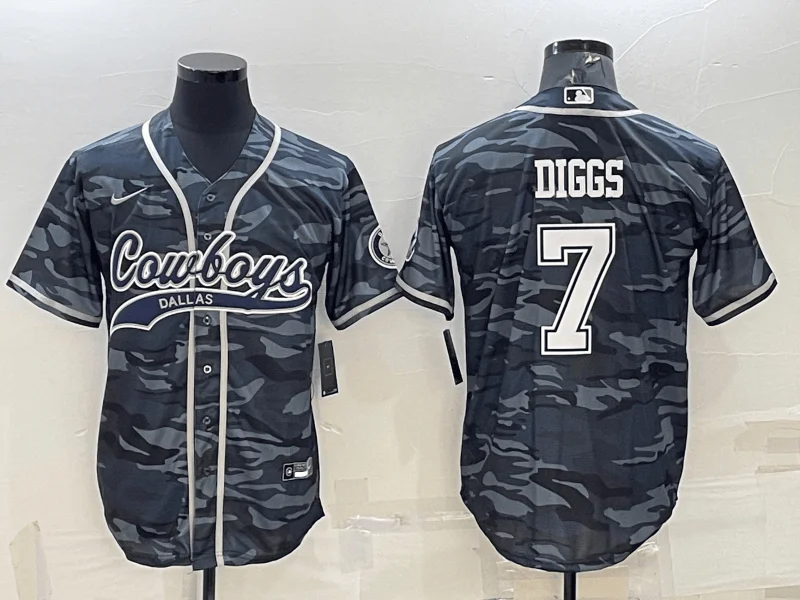 Baseball Jersey For Fan Event Customization-Men's Dallas Cowboys #7 Trevon Diggs Grey Camo With Patch Cool Base Stitched Baseball Jersey