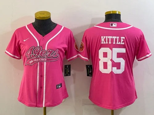 Baseball Jersey For Personalized High School Gear-Women's San Francisco 49ers #85 George Kittle Pink With Patch Cool Base Stitched Baseball Jersey(Run Small)