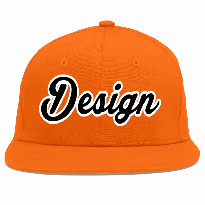 Baseball Cap For Personalized Team Gear-Custom Orange Black-White Flat Eaves Sport Baseball Cap Design for Men/Women/Youth