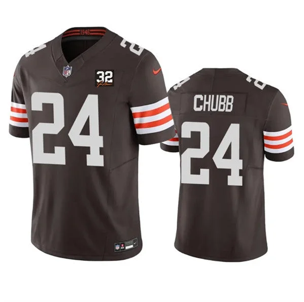 Football Jersey For Personalized Fan Apparel-Men's Cleveland Browns #24 Nick Chubb Brown 2023 F.U.S.E. With Jim Brown Memorial Patch Vapor Untouchable Limited Football Stitched Jersey