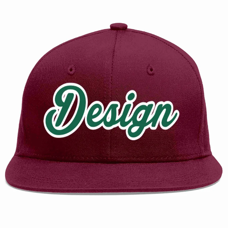 Baseball Cap With Adjustable Strap-Custom Crimson Kelly Green-White Flat Eaves Sport Baseball Cap Design for Men/Women/Youth