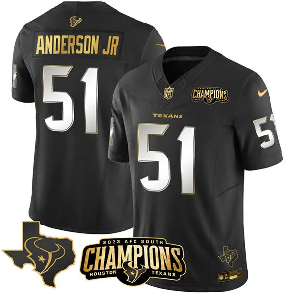 Football Jersey For Corporate Gifts-Men's Houston Texans #51 Will Anderson Jr. Black Golden 2023 F.U.S.E. With AFC South Champions Patch And Team Logo Patch Limited Football Stitched Jersey