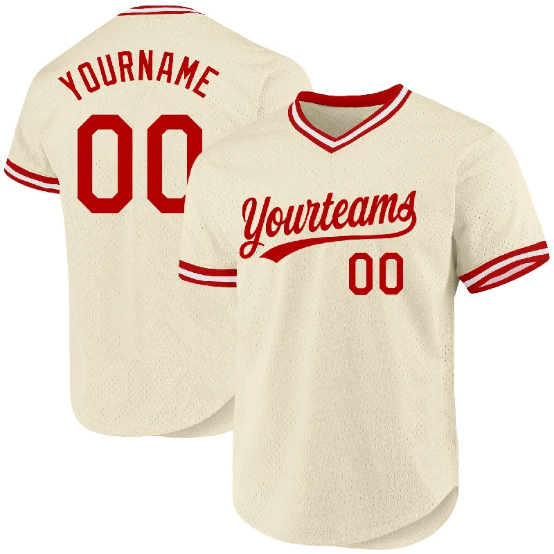 Baseball Jersey For Professional Fan Apparel-Custom Cream Red-White Authentic Throwback Baseball Jersey