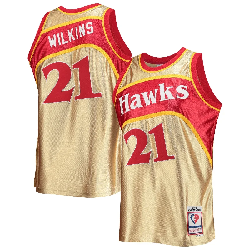 Basketball Jersey With Custom Embroidery-Dominique Wilkins Atlanta Hawks 75th Anniversary 1986/87 Hardwood Classics Swingman Basketball Jersey - Gold