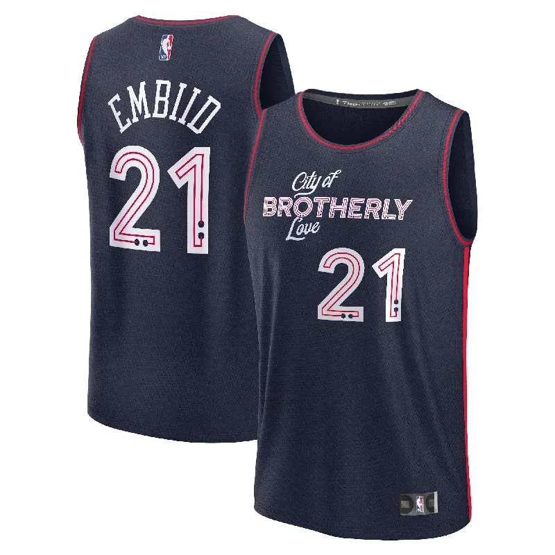 Basketball Jersey For Corporate Gifts-Joel Embiid Philadelphia 76ers Branded Fast Break Basketball Jersey - Navy - City Edition