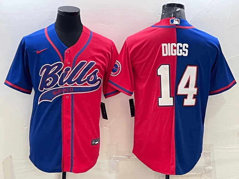 Baseball Jersey For Personalized Tournament Gear-Men's Buffalo Bills #14 Stefon Diggs Blue Red Two Tone With Patch Cool Base Stitched Baseball Jersey