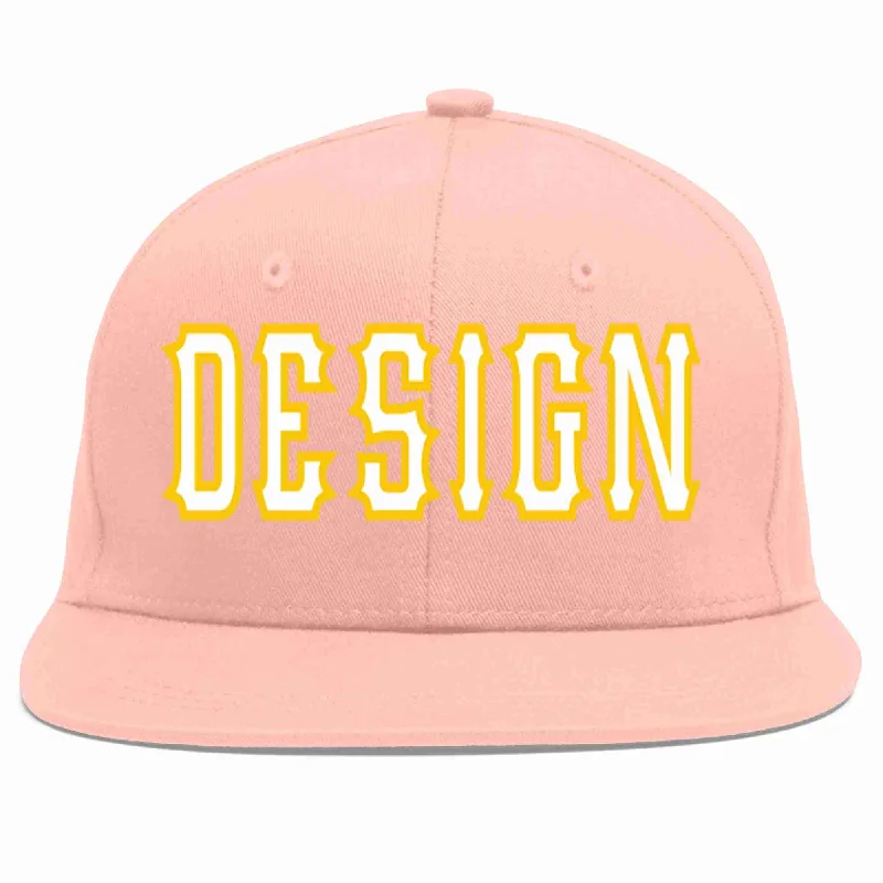 Baseball Cap For Seasonal Orders-Custom Pink White-Gold Flat Eaves Sport Baseball Cap Design for Men/Women/Youth