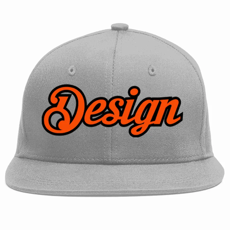 Baseball Cap For Custom Fan Group Orders-Custom Gray Orange-Black Flat Eaves Sport Baseball Cap Design for Men/Women/Youth