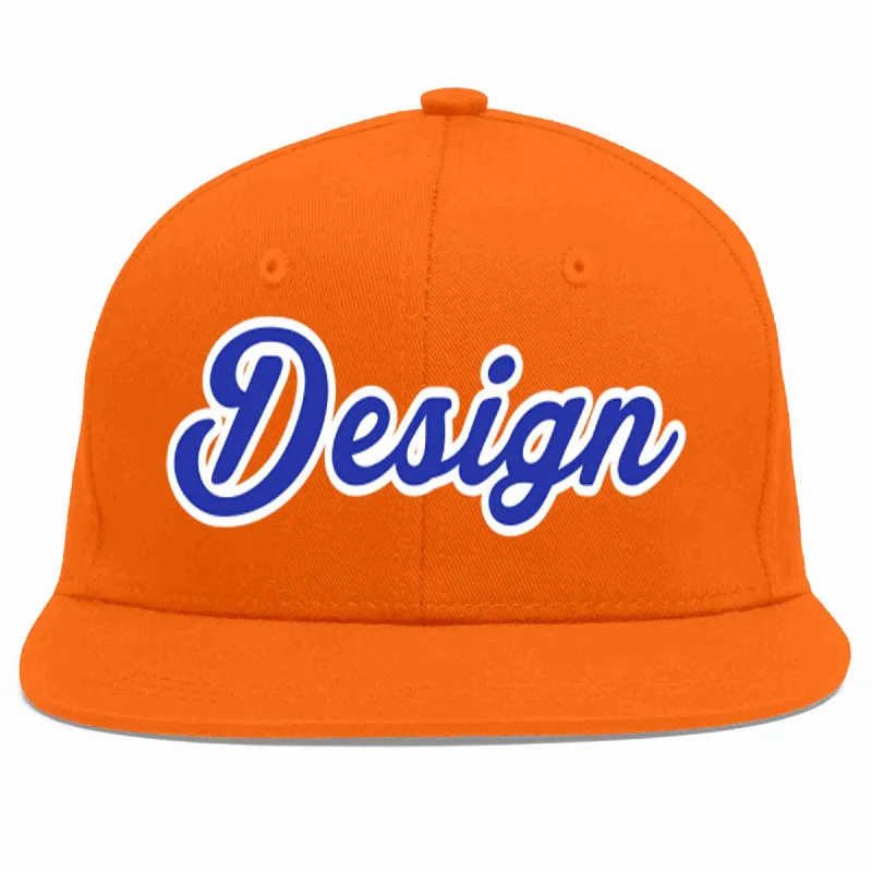 Baseball Cap With Player Number Customization-Custom Orange Royal-White Flat Eaves Sport Baseball Cap Design for Men/Women/Youth