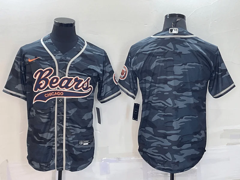 Baseball Jersey For Professional Merchandise-Men's Chicago Bears Blank Grey Camo With Patch Cool Base Stitched Baseball Jersey