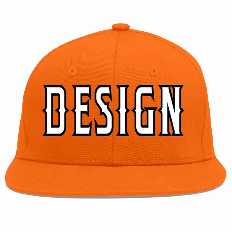 Baseball Cap For Team Merchandise-Custom Orange White-Black Flat Eaves Sport Baseball Cap Design for Men/Women/Youth