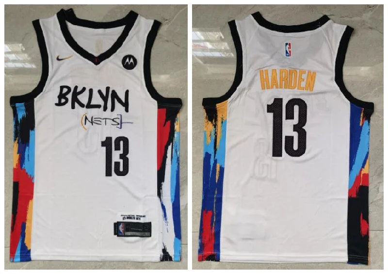 Basketball Jersey For Promotional Team Sales-Nets 13 James Harden White 2021 City Edition Swingman Basketball Jersey