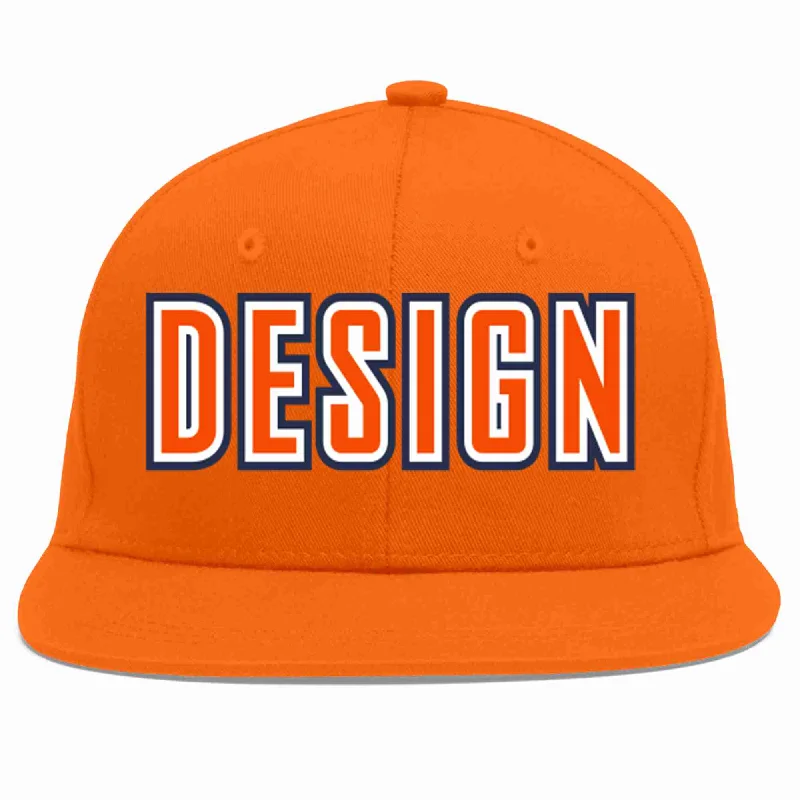 Baseball Cap With Player Name Embroidery-Custom Orange Orange-White Flat Eaves Sport Baseball Cap Design for Men/Women/Youth