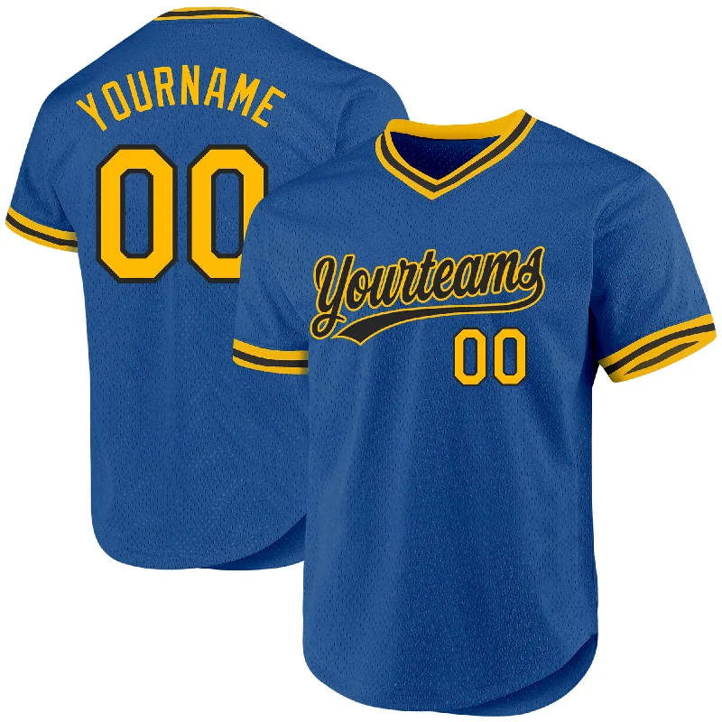 Baseball Jersey For Special Event Merchandise-Custom Blue Gold-Black Authentic Throwback Baseball Jersey